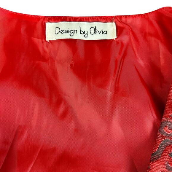 Design by Olivia Vest Women Size Large Red Jacquard Paisley 3 Button Waistcoat - Picture 8 of 12
